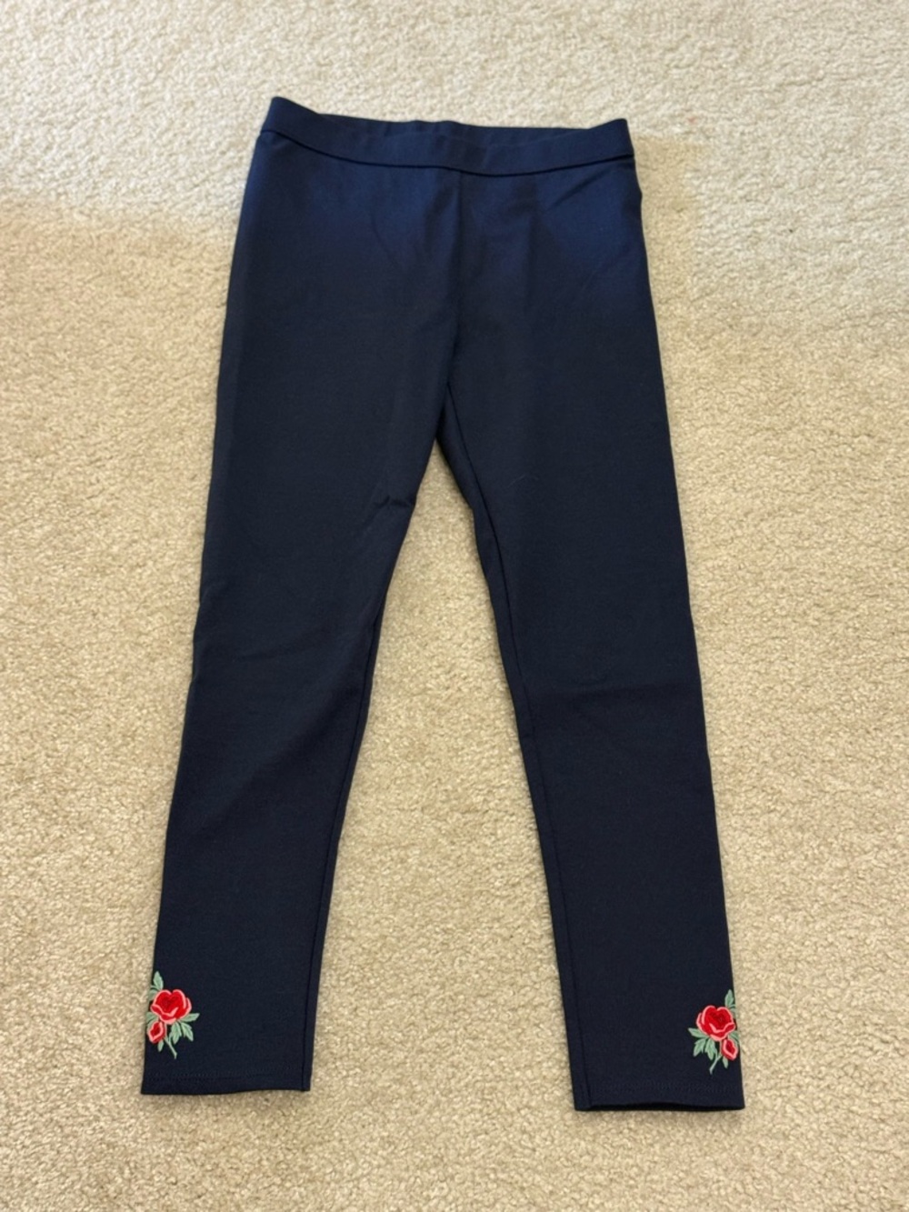 Janie and Jack Navy Leggings with Red Rose Embroidery